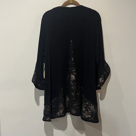Ali Miles Blouse Jacket Women’s Large Black Metallic Button Up Ruffles Witchy - Picture 3 of 11